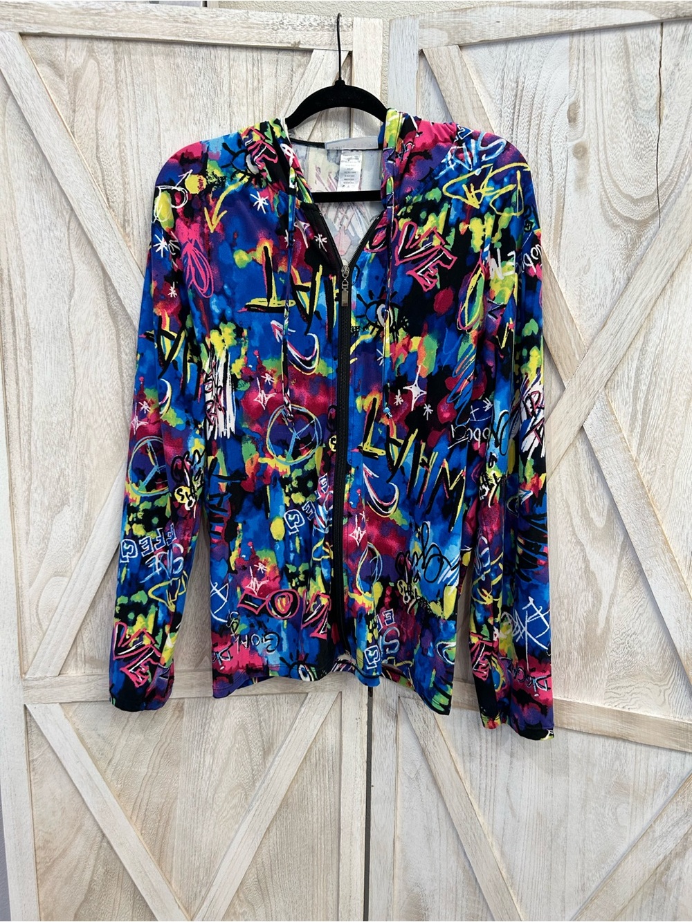 Colorful Graffiti Print Zip Hoodie - Multicolor